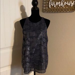 KENAR sleeveless top silver and navy NWT